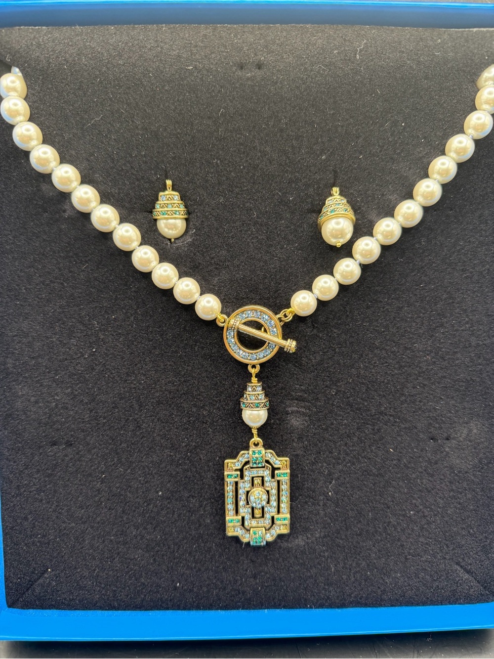 Heidi Daus Classic Edition Art Deco Pearl Crystal Necklace & Earring Set NIB